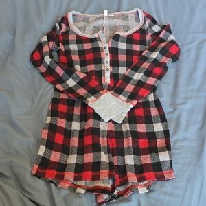 Victoria's Secret Gray and Red Romper Pajamas